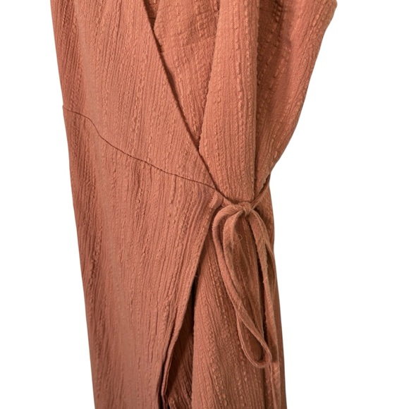 Showpo Terracotta Spaghetti Strap Wrap Dress V Neck Sleeveless Mini Tie Waist - Picture 5 of 7